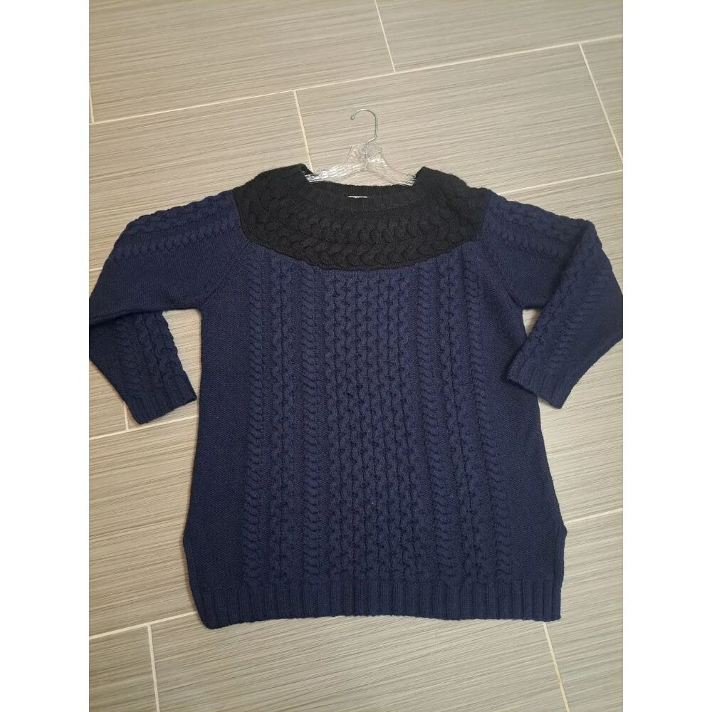 Boden Size 16 Cable Knit Sweater Black & Blue Wool/Alpaca Blend Warm Winter - Picture 8 of 9